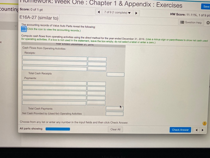 7 of 9 (1 complete) HW Score: 11.11%, 1 of 9 p