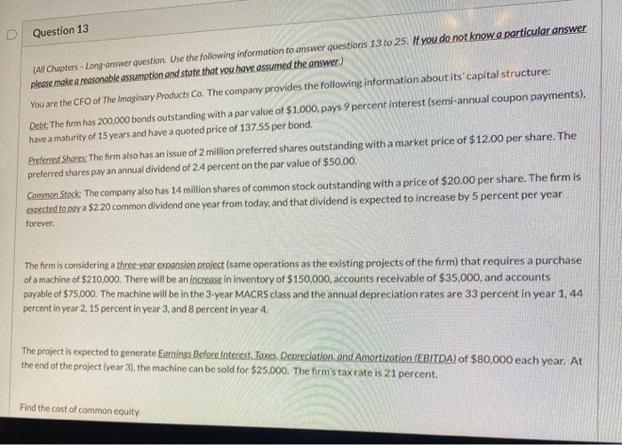  D Question 13 (Al Chapters - Long-answer question. Use the following
