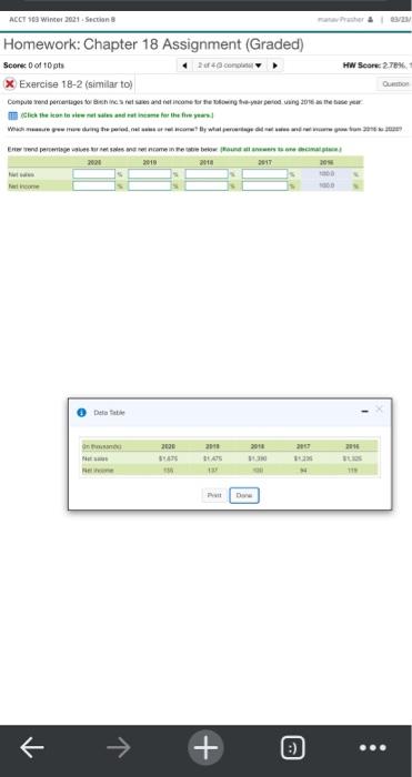  ACCT 10 Winter 2021 Section HW Score: 278 Homework: Chapter 18