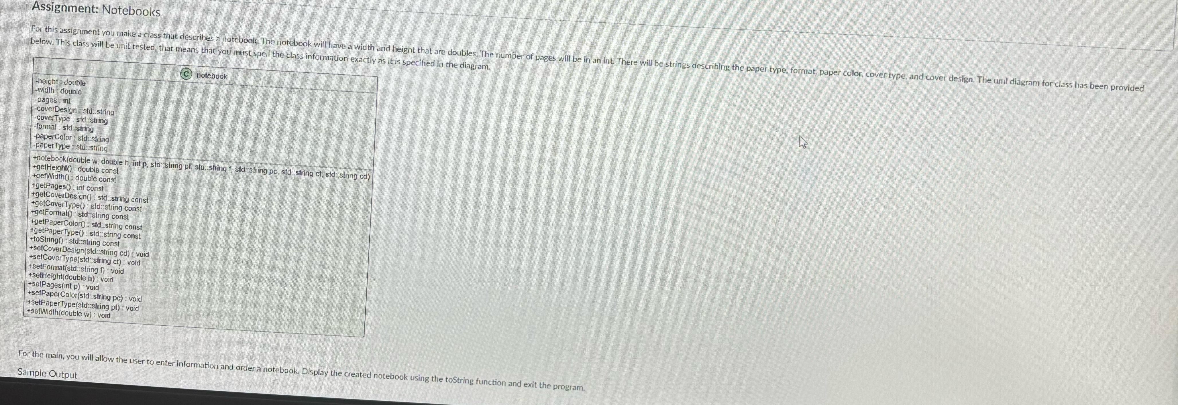  C++, For this assignment you make a class that describes a