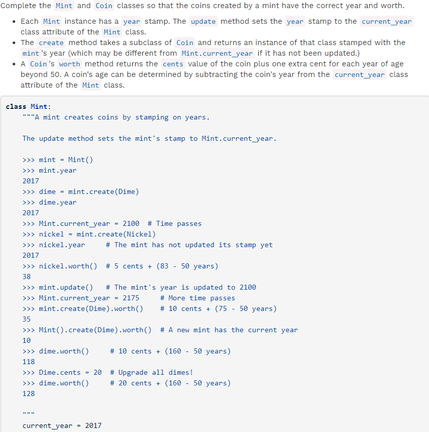 Python. Answer the questions with "Your Code Here" : Complete the Mint