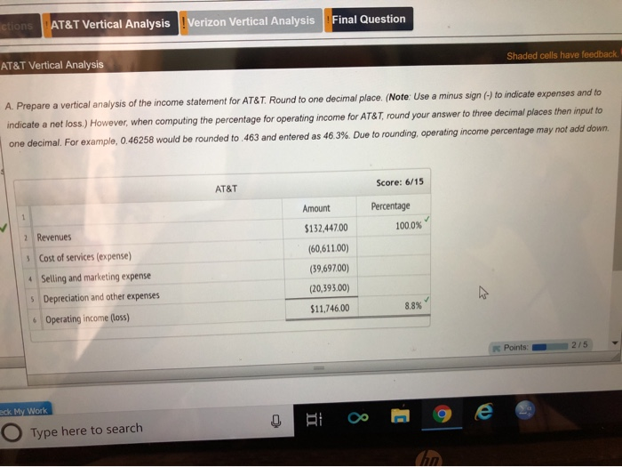  AT&T Vertical Analysis Verizon Vertical Analysis ctions Final Question AT&T Vertical