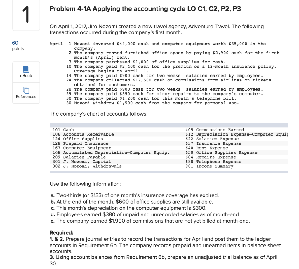  1 Problem 4-1A Applying the accounting cycle LO C1, C2, P2,