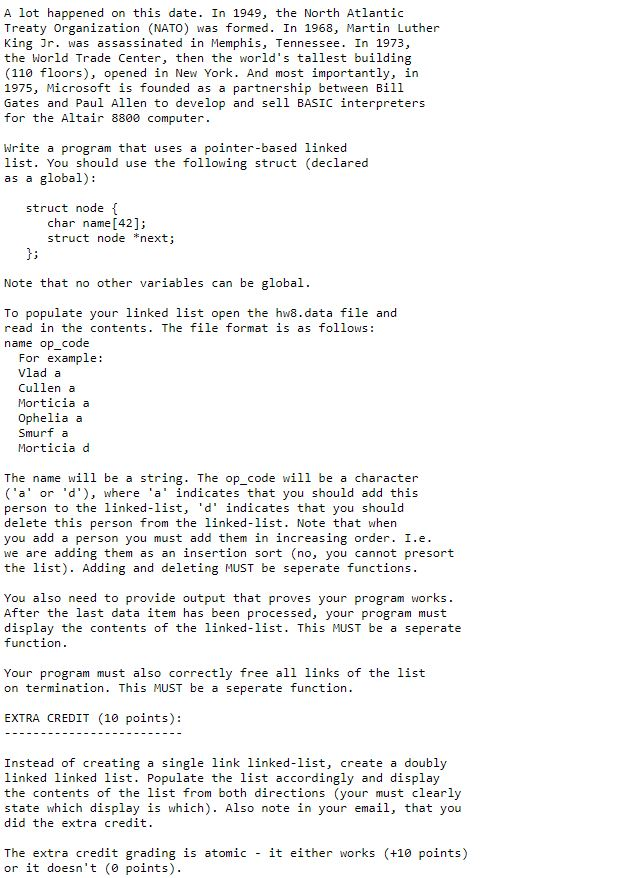 Must be done in C language and using linux mint A lot