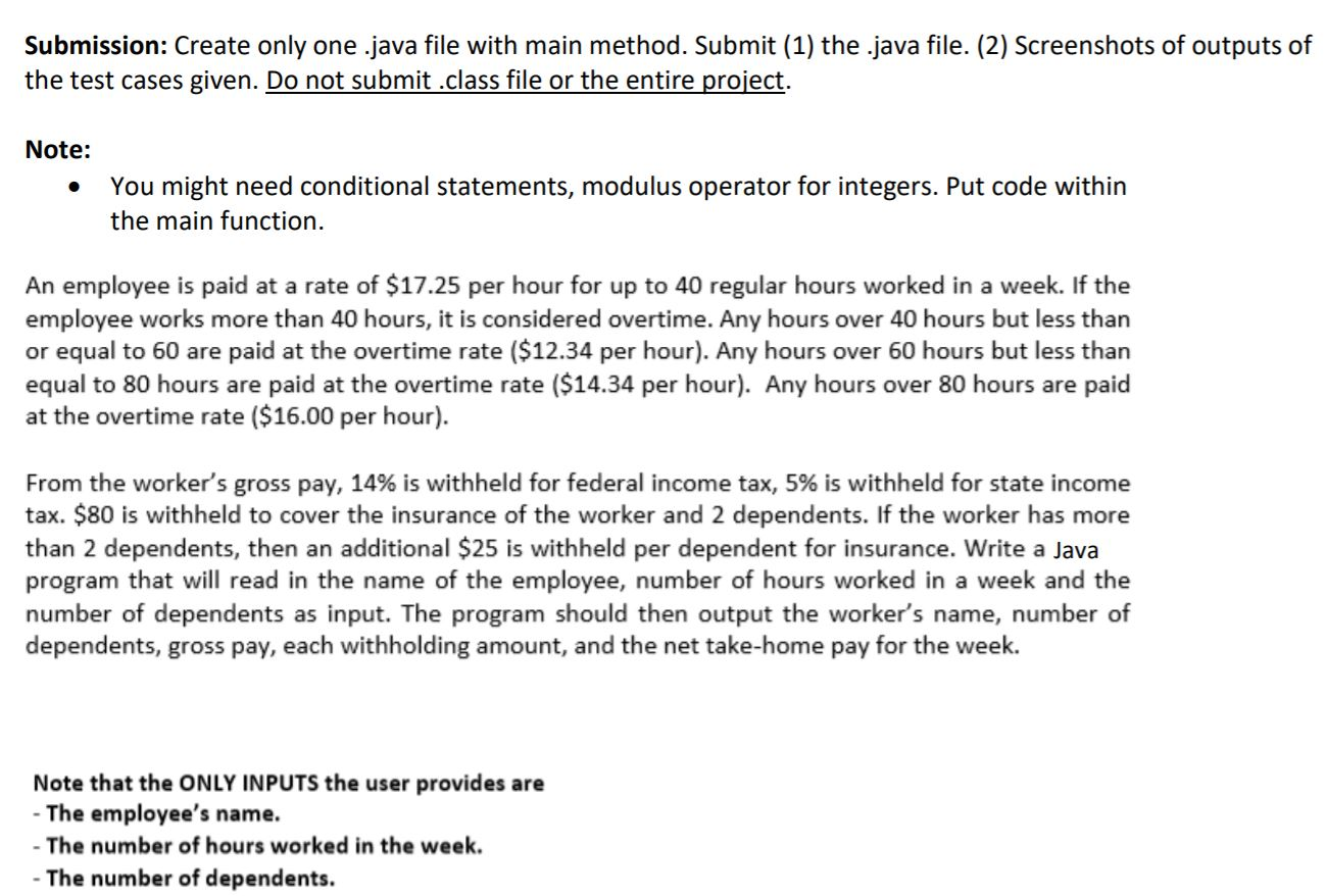  I hope its clear now Submission: Create only one .java file
