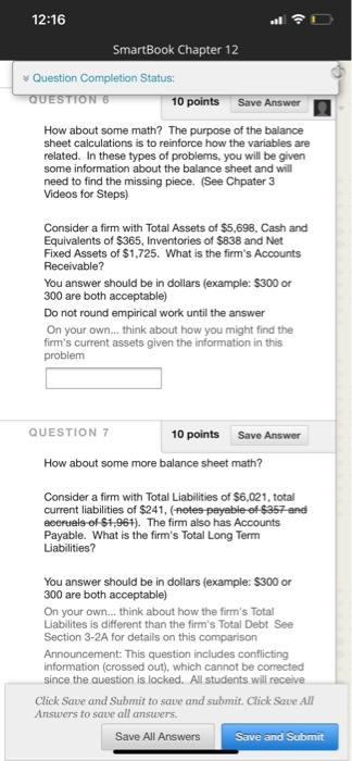  12:16 SmartBook Chapter 12 Question Completion Status: QUESTIONS 10 points Save