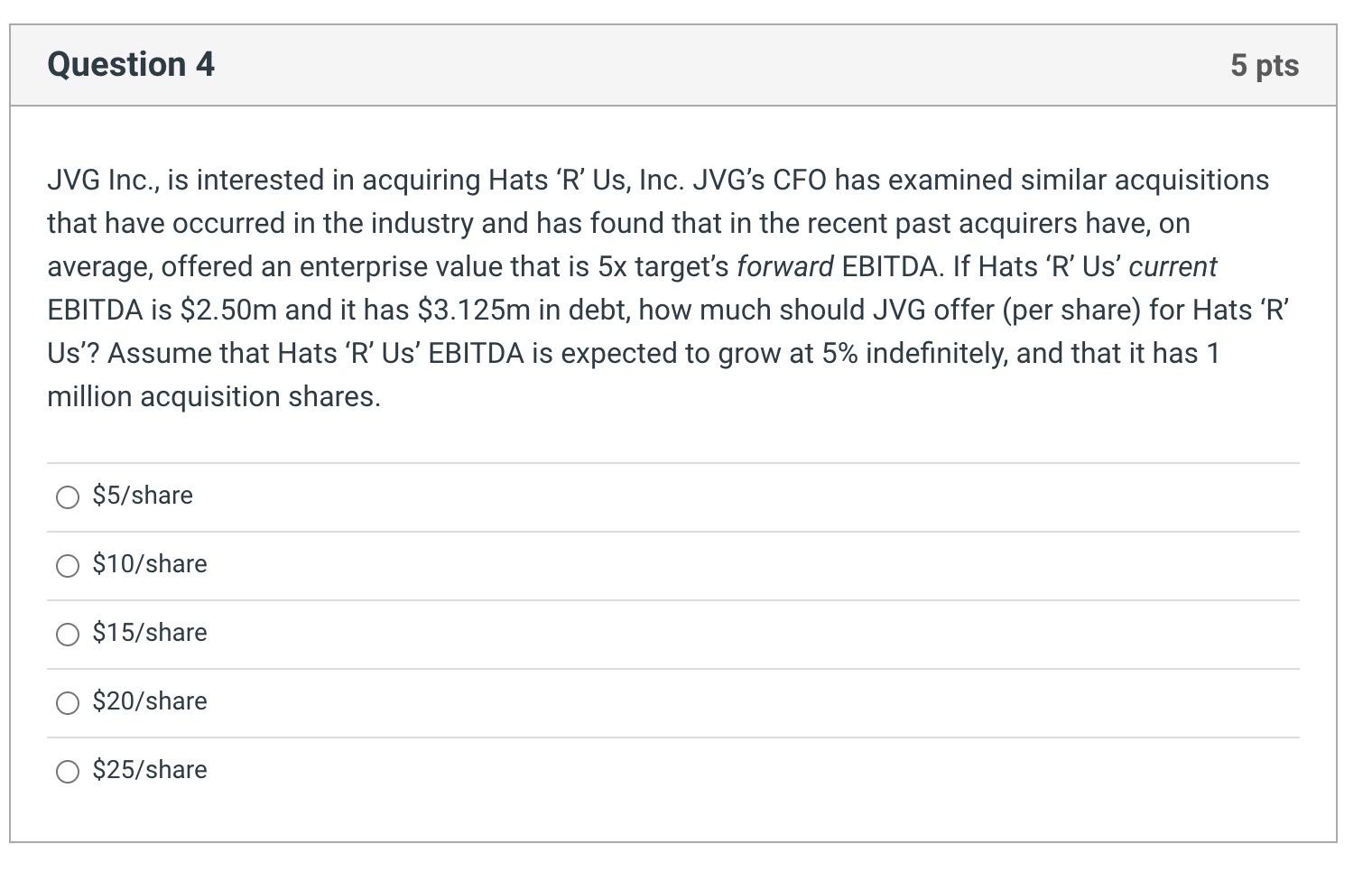 Please give the specific process Question 4 5 pts JVG Inc., is