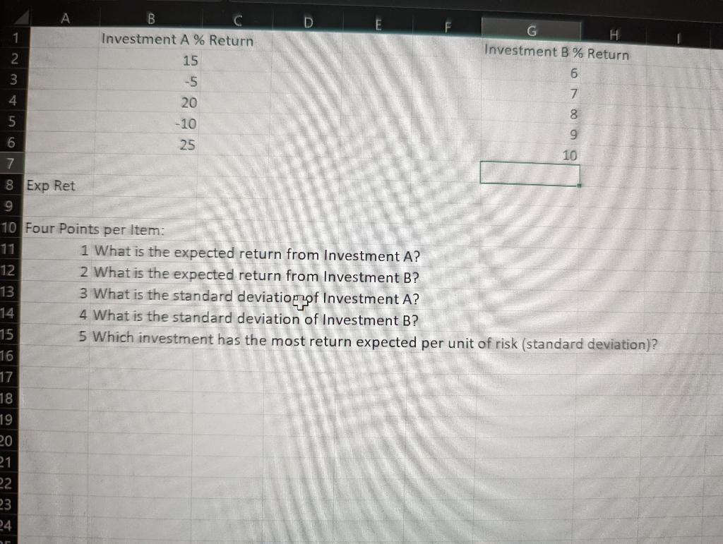 ur Points per Item: 1 What is the expected return from