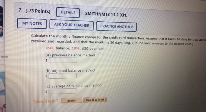  7. [-13 Points] DETAILS SMITHNM13 11.2.031. MY NOTES ASK YOUR TEACHER