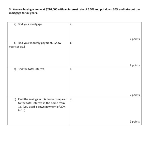 home. 1. $220,000 with a 20 % down and with an You