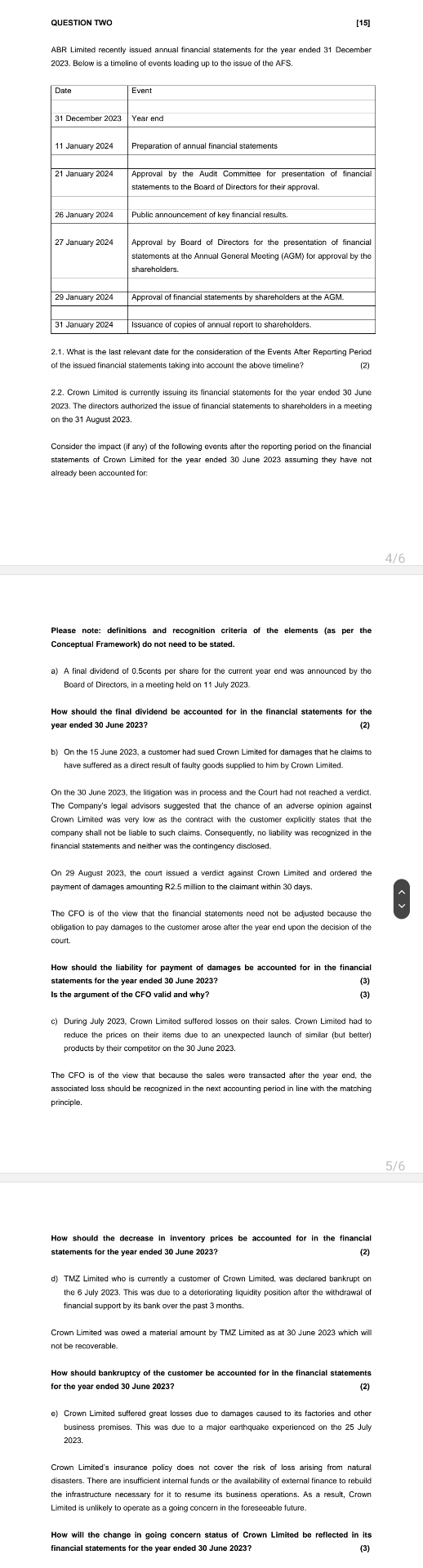  QUESTION TWO [15] ABR Limited recently issued annual financial statements for