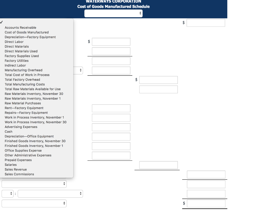 Thanks in advance. A partial list of Waterways' accounts and their balances