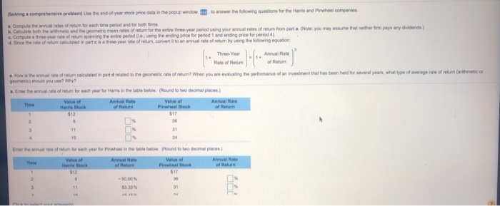  (Solving a comprehensive problem) Use the end-of-year stock price data in