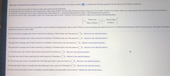 the popup window, to answer the folowling questions for the Harris and