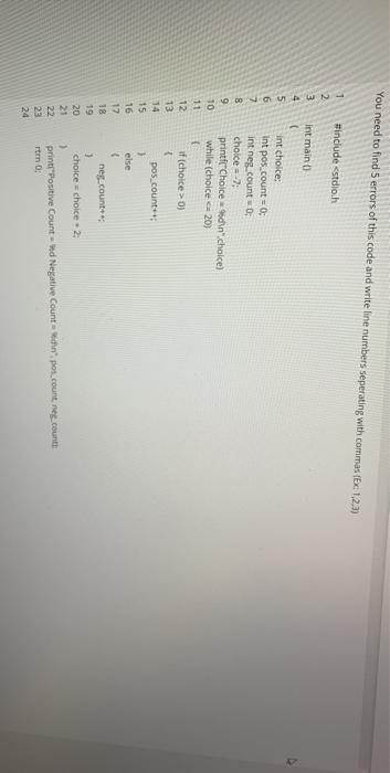  You need to find 5 errors of this code and write