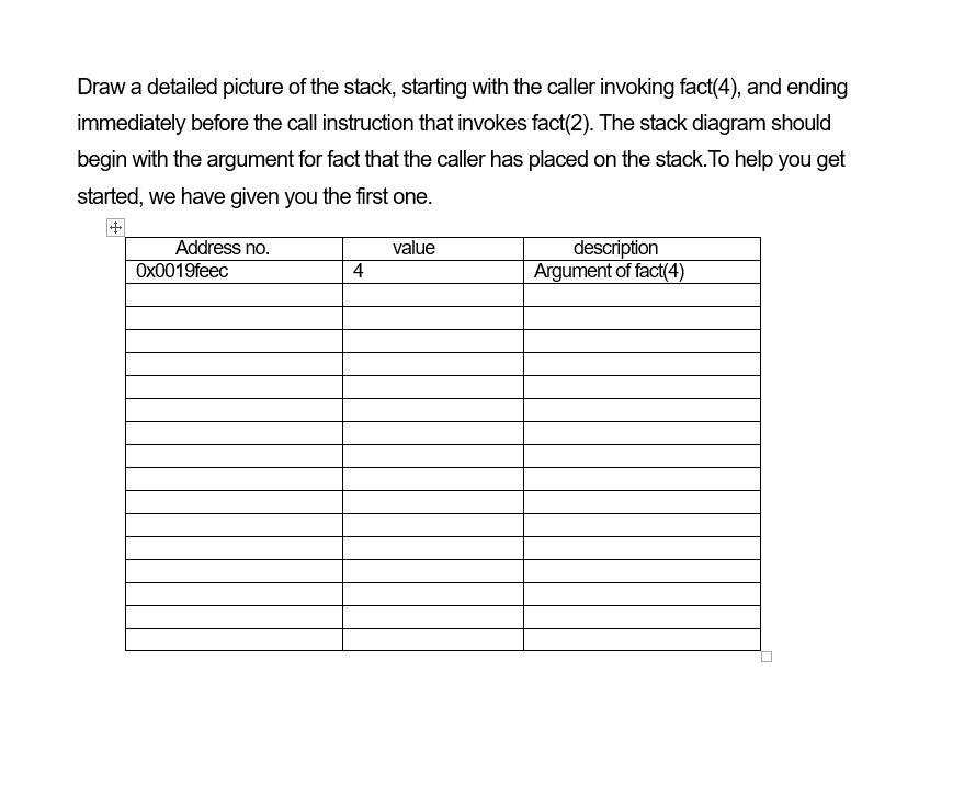 System level Programming: Draw a detailed picture of the stack, starting with