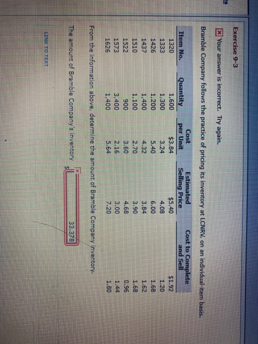  Exercise 9-3 X Your answer is incorrect. Try again. Bramble Company