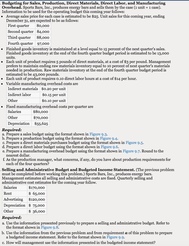 Mostly need help with part 2 (a,b, and c) Budgeting for Sales,