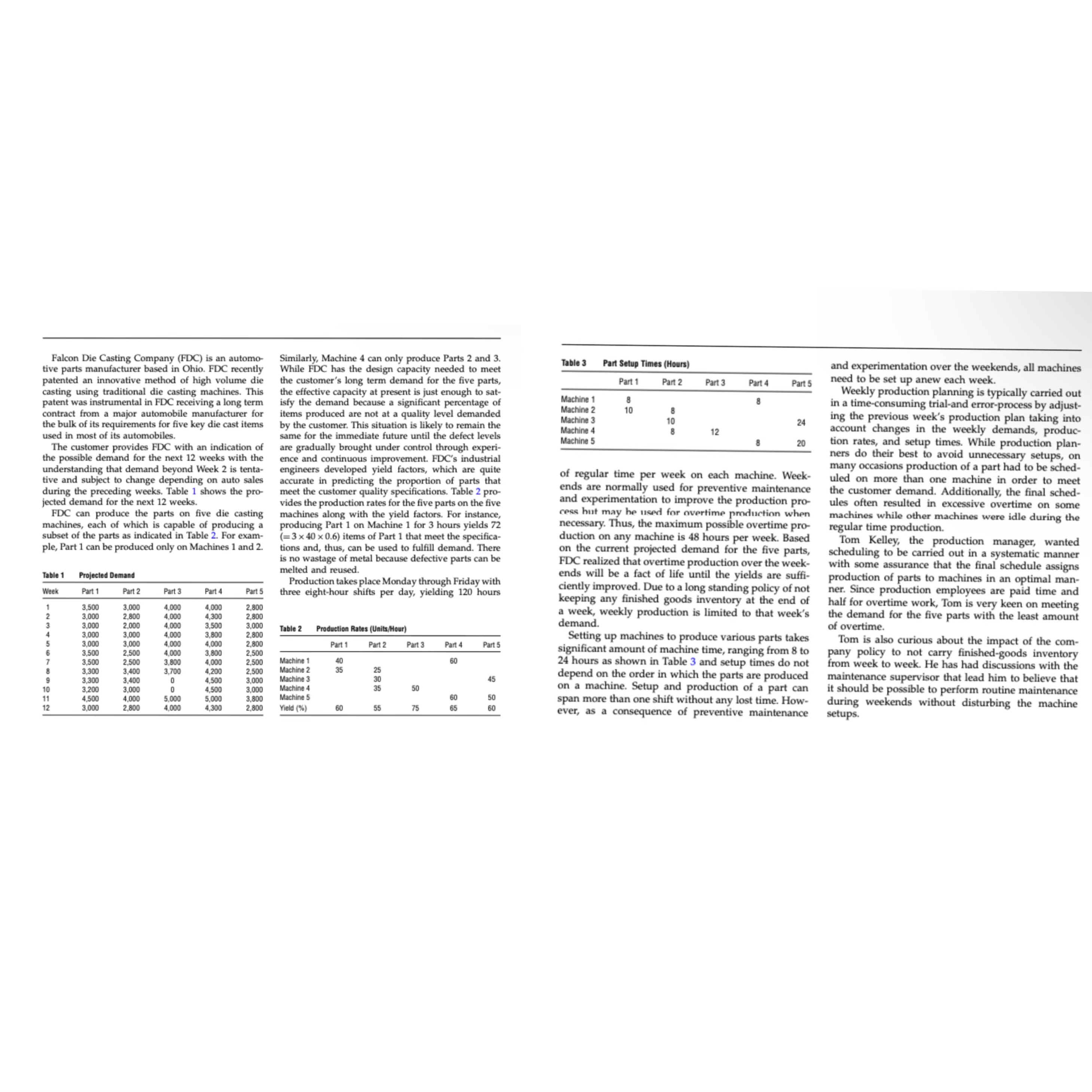 Questions: Using a trial and error approach, propose a production schedule for