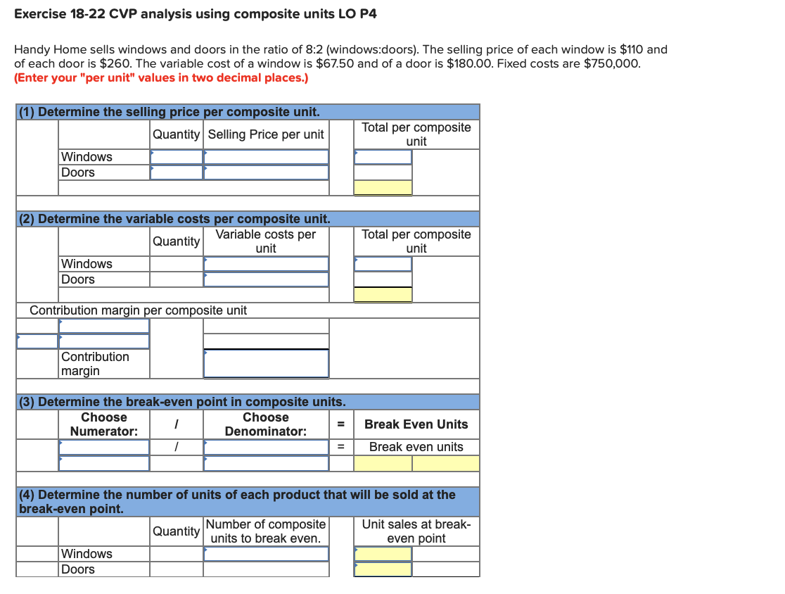 Exercise 18-22 CVP analysis using composite units LO P4 Handy Home