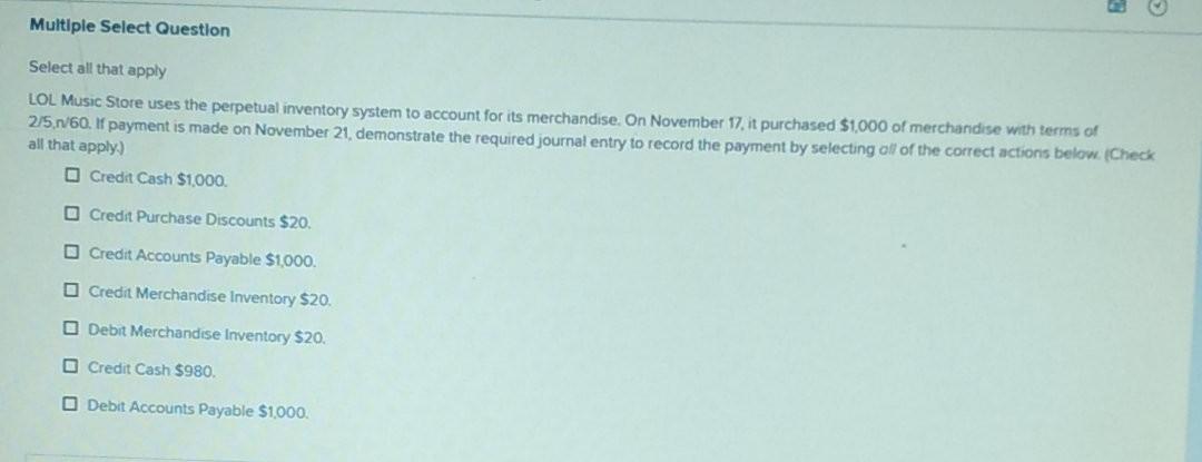 Multiple Select Question Select all that apply LOL Music Store uses