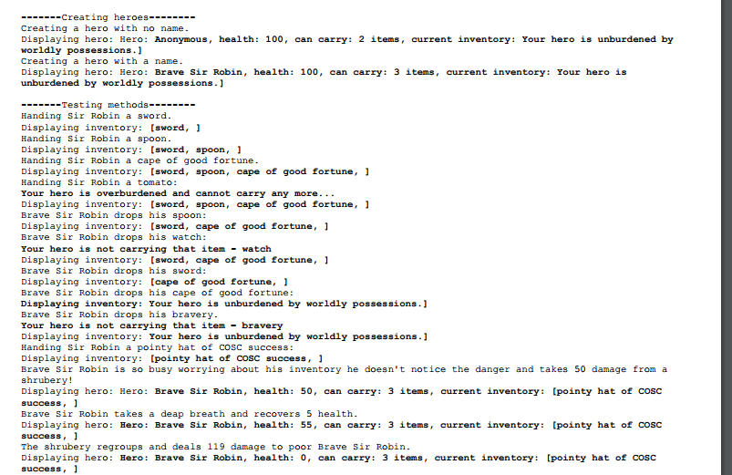 class (Hero.java) that could be used in a role playing game. A