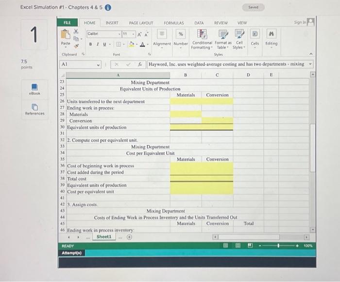 has provided data related to its mixing department for the month of