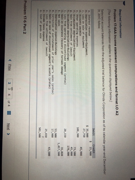  Required information Problem 17-6AA Income statement computations and format LO A2
