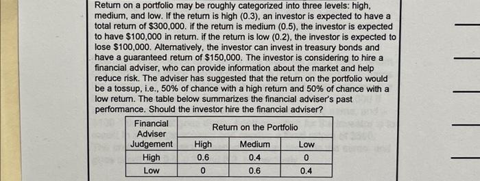  Return on a portfolio may be roughly categorized into three levels: