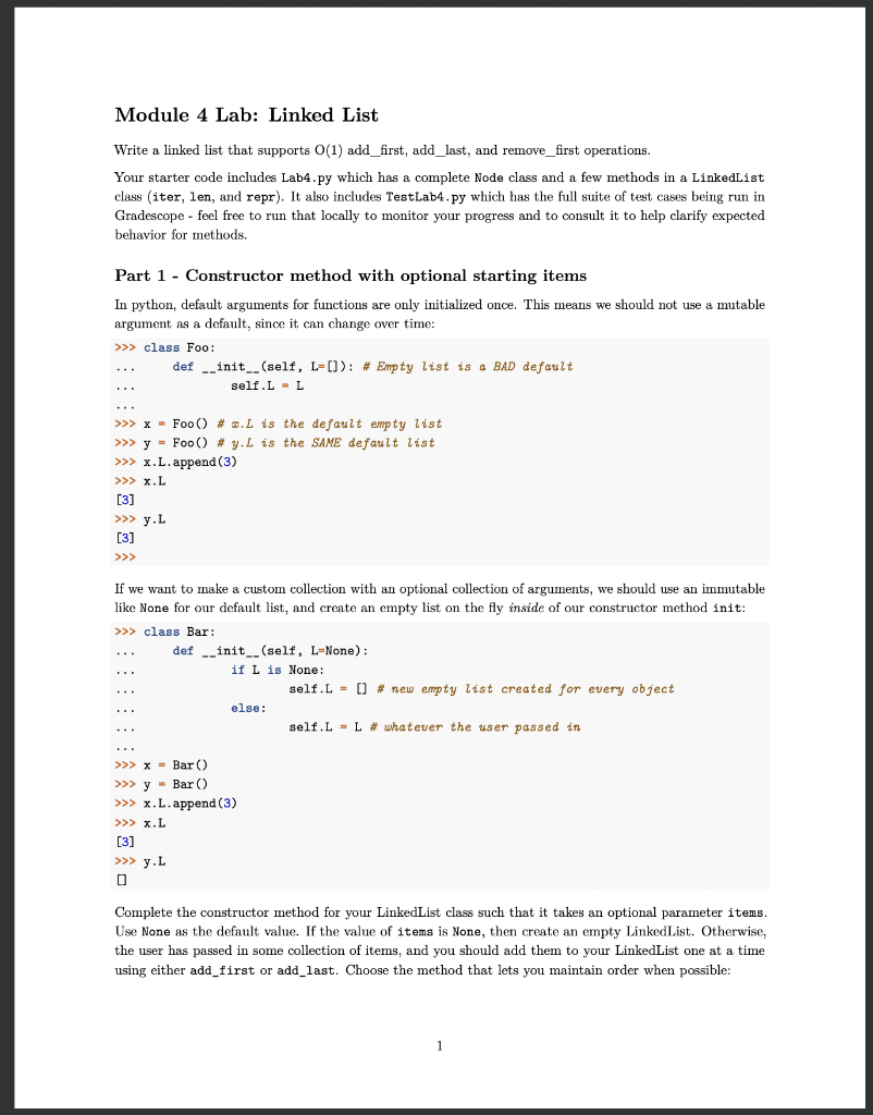Last two images are starter code Module 4 Lab: Linked List Write