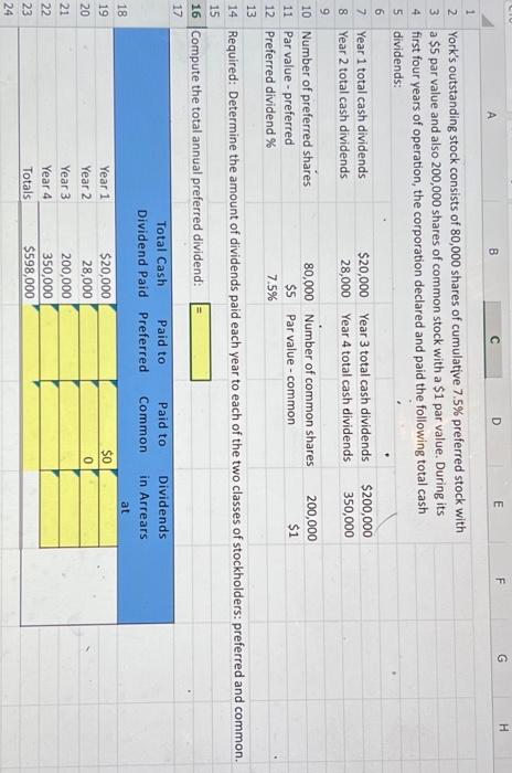 please solve & prvide the excel formulas to get each answer (or