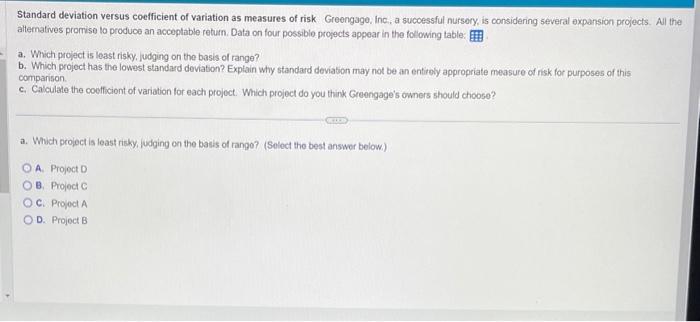  Please help with A-C if possible Standard deviation versus coefficient of