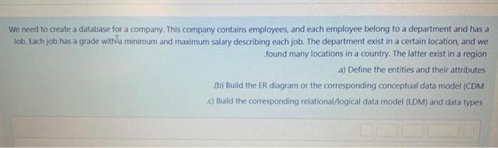  We need to create a database for a company. This company