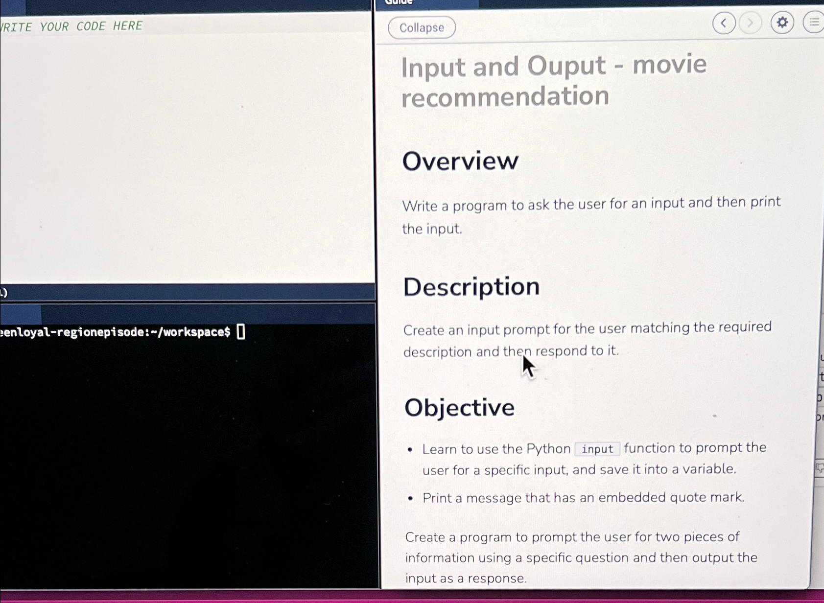  RITE YOUR CODE HERE Input and Ouput - movie recommendation Overview