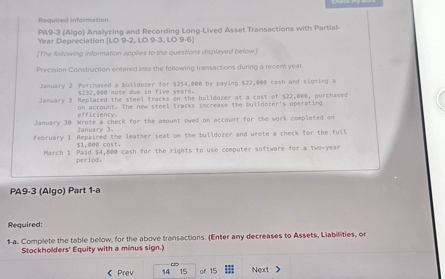  Required information DAO-3(Algo) Analyzing and Recording Long-Lived Asset Transactions with PartialYear