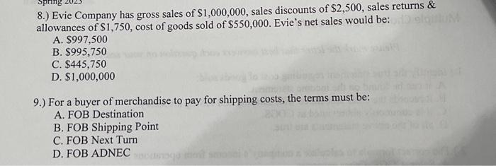 can someone help woth problem 8 and 9 thank you 8.) Evie