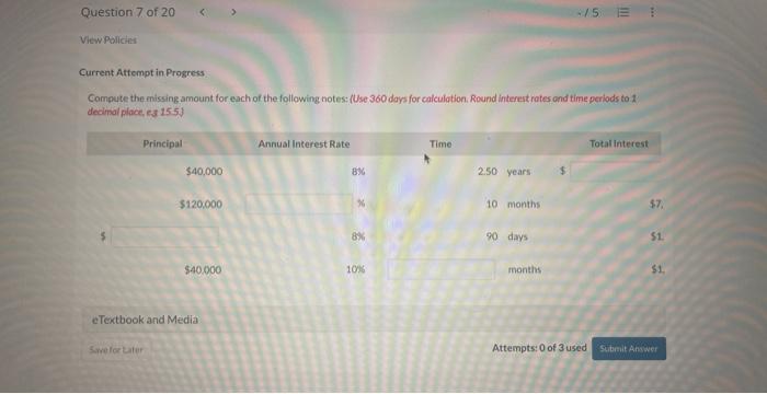  Current Attempt in Progress Compute the missing amount for each of