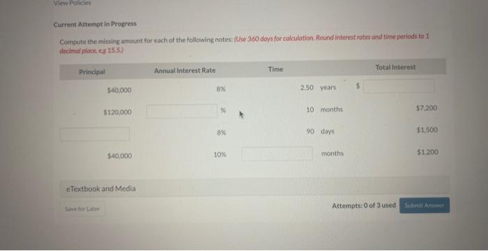 the following notes: (Use 360 days for calculation. Round interert rotes ond