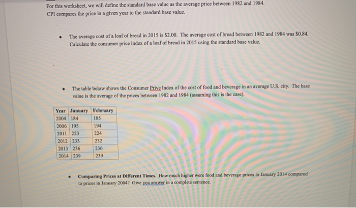 For this worksheet, we will define the standard base value as