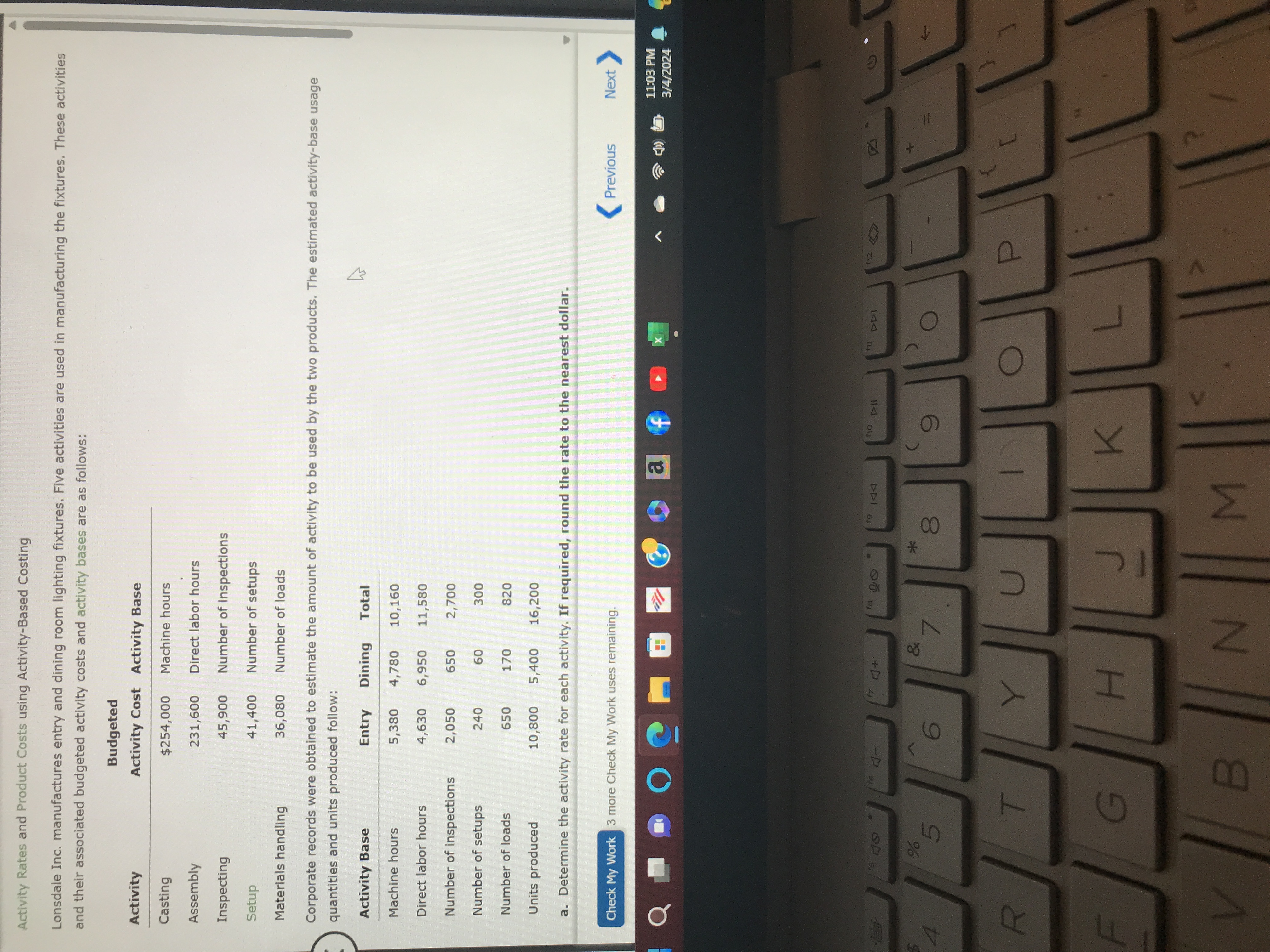 Activity Rates and Product Costs using Activity-Based Costing Lonsdale Inc. manufactures