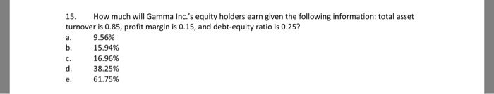  15. How much will Gamma Inc.'s equity holders earn given the