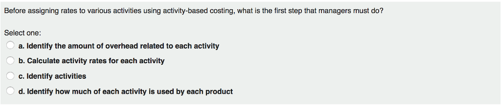 Before assigning rates to various activities using activity-based costing, what is