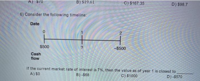  A) $70 B) $19.61 C) $167.35 D) $98.7 6) Consider the