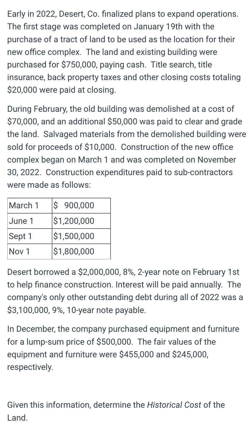 Please help! Thanks Early in 2022 , Desert, Co. finalized plans