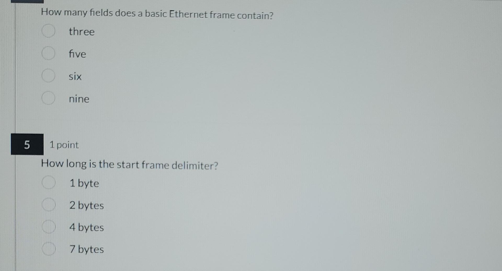  How many fields does a basic Ethernet frame contain? three five