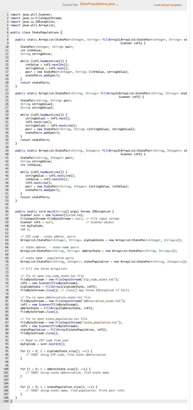  5.9 LAB: Zip code and population (generic types) Define a class