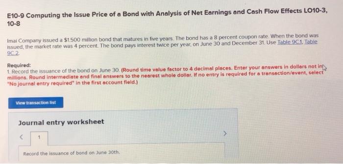  E10-9 Computing the Issue Price of a Bond with Analysis of