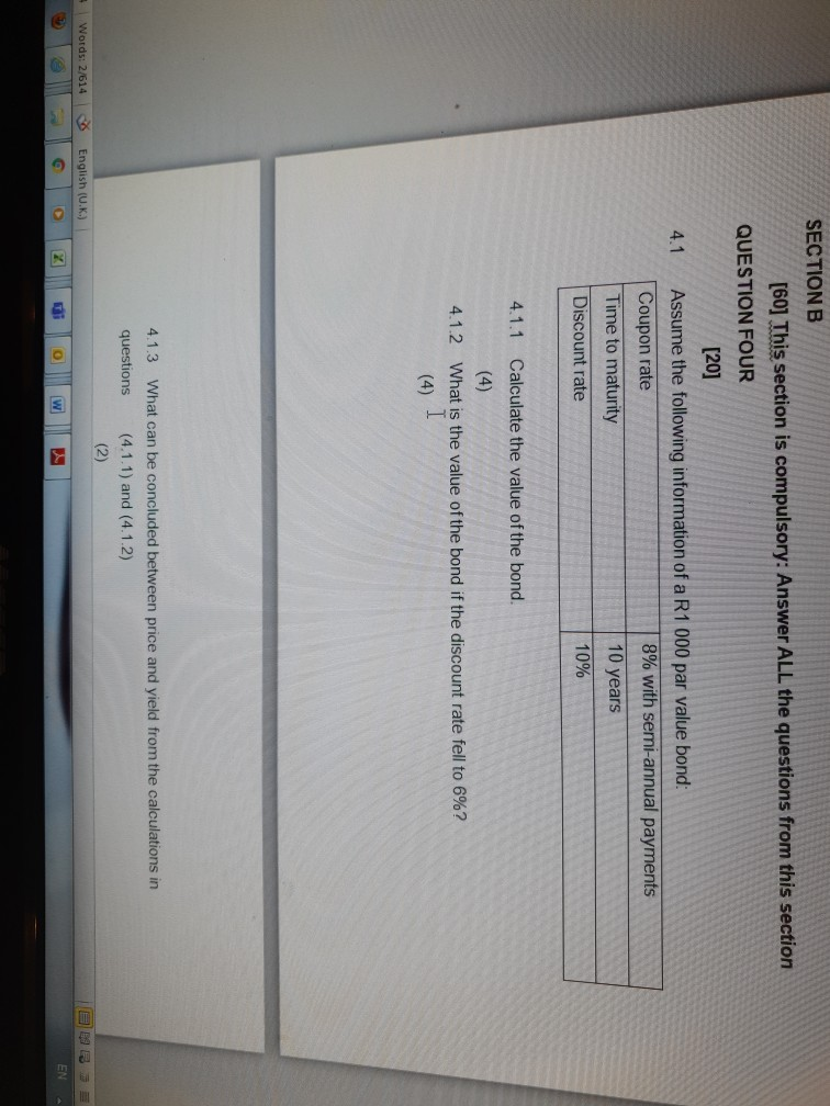  Subject Investment SECTION B [60] This section is compulsory: Answer ALL