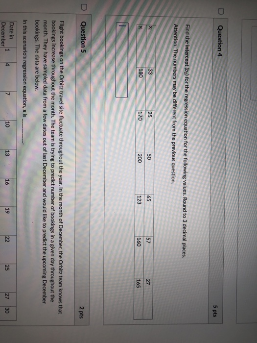  D Question 4 5 pts Find the intercept (bo) for the