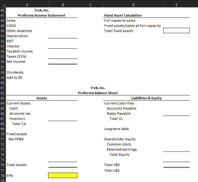 21% 25% 95% 1 Input 2 Trek, Inc. 3 Income Statement for